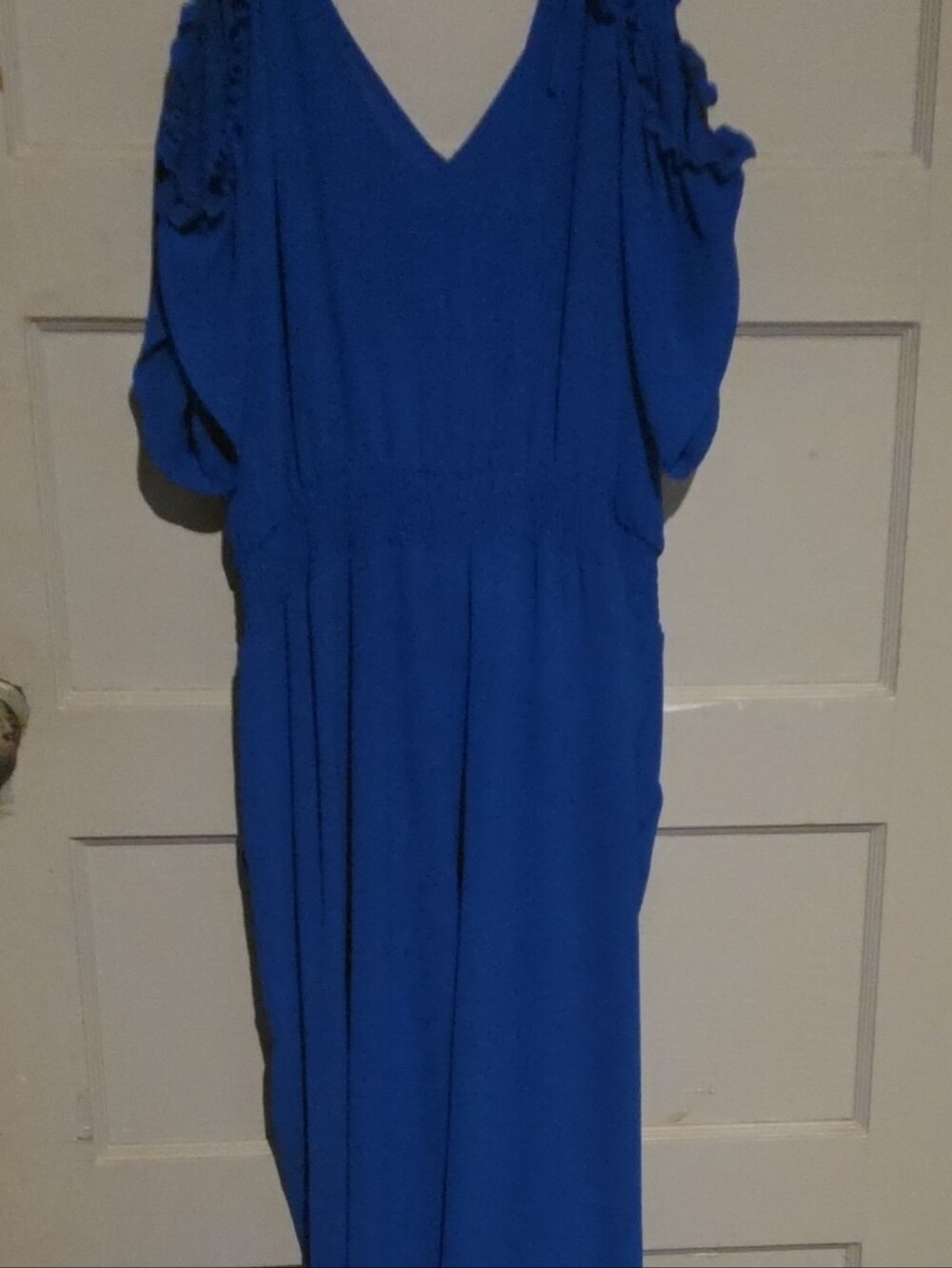 V‑Neck Royal Blue Cold‑Shoulder Jumpsuit